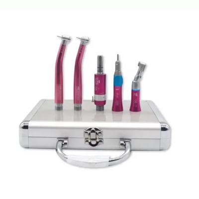 China External dental colorful external water jet low and high speed handpiece kit with counter angle and straight and 2/4Holes air motor with metal box for sale