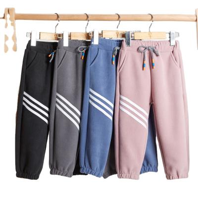 China multi color Anti-wrinkle kids stripe pants kids winter wide leg plush girl pants warm pants pants with lace up for sale