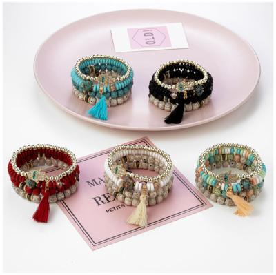 China BOHEMIA Hot Sale 4 Pcs/Set Colorful Slap Multilayer Beaded Bracelets For Woman Hamsa Bodhi Beads Tassel Bracelets 2022 Fashion for sale