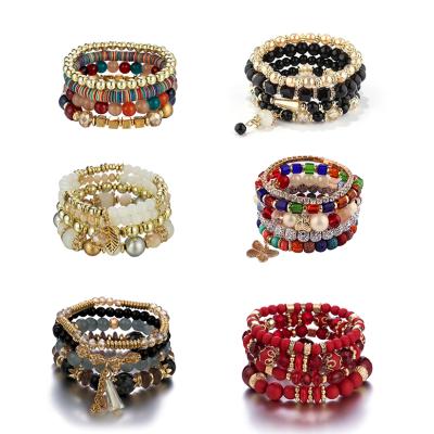 China New Design BOHEMIA Stackable Crystal Natural Luxury Boho Beaded Couples Bracelets Set For Women Acrylic Beads Bracelet 2022 Supplies for sale