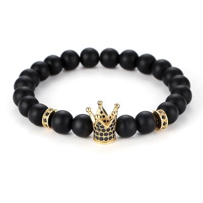 China New Design Product Sale FASHIONABLE Natural Stone Black Elastic Rope Beaded Bracelet With Crown for sale