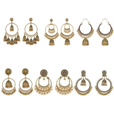 China Factory Wholesale Indian Vintage Jhumka Bell Earring Ladies Wholesale India Jhumka Gold Elegant Circle Dangle Jewelry Earrings for sale