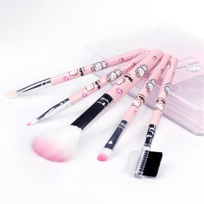 China Angular Blush 5pcs Kitty Pin Eye Shadow Lip Eyebrow Kit Clear Box Cosmetic Tool Cute Makeup Set Brush for sale