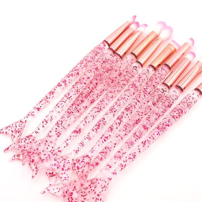 China Angular Blush Mermaid 10pcs Pink Blush Lip Crystal Diamond Makeup Brush Basic Sets for sale