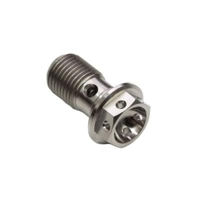 China Industry Titanium Bolts Motorcycle M6 Calipers Tubing Double Hole Oil Release Ti Bolts CNC Part for sale