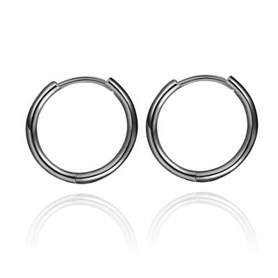 China Small Cute 925 Real Sterling Silver Round Huggie Hoop Earrings Hinged For Men 10MM Black Silver 12MM Women for sale