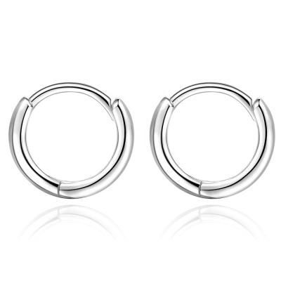 China Circle Huggie Hinged Small Circle Earrings 925 Real Sterling Silver Round Circle Huggie Hinged For Men 10MM Black Silver 12MM Women for sale