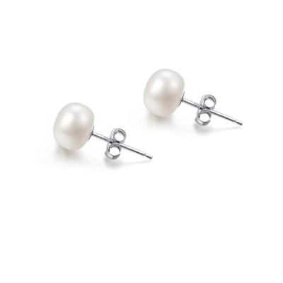 China White Freshwater Pearl Earring Studs 6-7mm 925 Sterling Silver Single Button Freshwater Cultured Freshwater Pearl Stud Earrings Pearl Earring Stud Earrings real pearl for sale