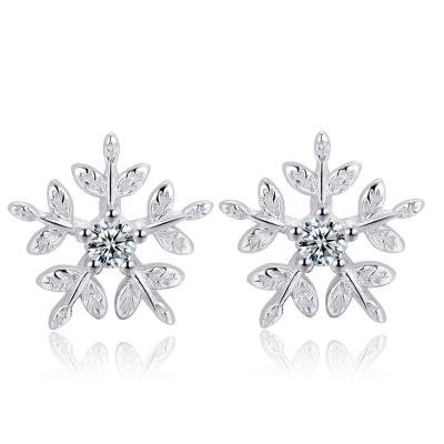 China Lead Free S925 Nickel Free Sterling Silver Snowflake Stud Earrings With Zircon Crystal For Women Girls for sale