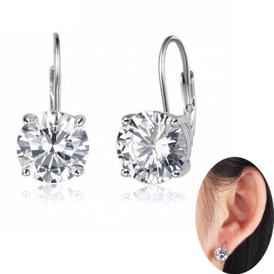 China CLASSIC 925 Sterling Silver Round Cut Cubic Zirconia Solitaire Leverback Earrings for sale