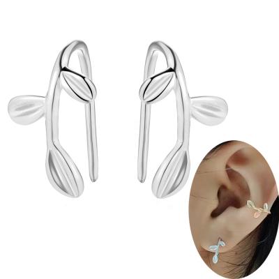 China Leaves NEW Gold Silver Foil Earrings S925 Sterling Silver Open Stud Earring Clip For Men Women Cute Leaves Fashion Gold Plated Design for sale