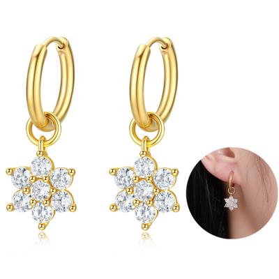 China Crystal Hoop Flower Drop Earring Huggie Huggie Hoop Earring Stainless Steel Gold Stainless Steel Gold Huggie Earrings NEW Dangle CZ Lotus Flower Drop Earring for sale