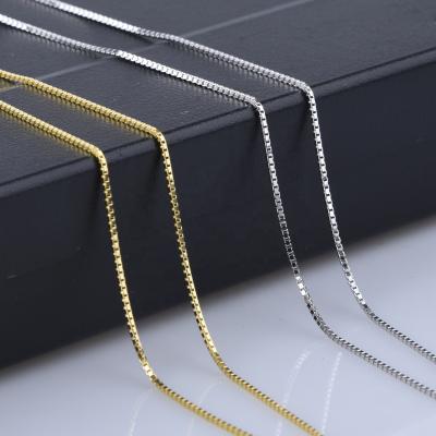 China 0.65-1.5mm Inch 16-20 18k Gold Thin Box Chain Necklace 925 Sterling Silver Rose Gold Thin Box Chain for sale