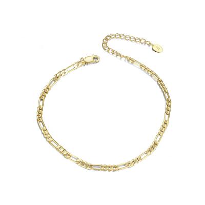 China Wholesale Fashion S925 Sterling Silver Anklets Figaro Chain 14K Gold Plated Anklet Foot Jewelry Beach Sandals S925 Figaro Chain Anklet NEW for sale