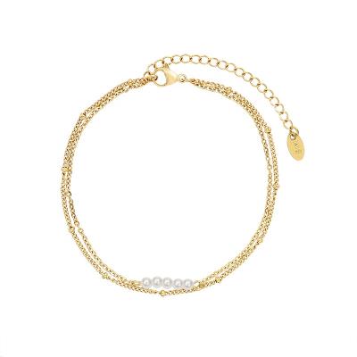 China Titanium Steel Chain Pearl Anklet Bracelet Imitation Pearl Anklets Fashion To HOT Wholesale Foot Jewelry Adjustable Imitation Pearl Anklet Anklets Bracelets Sandal Beach Gift double layer pearl chain for sale