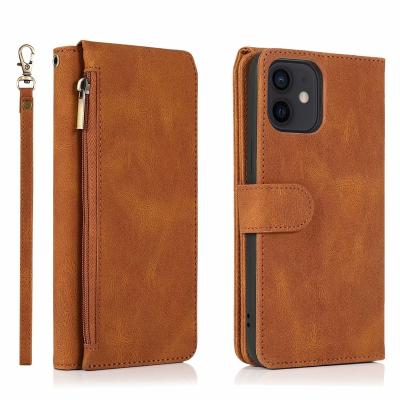 China Anti-fall Zipper Multifunctional Business Case Instruction Card Leather Wallet for iphone 12 12 pro 12 pro max for sale