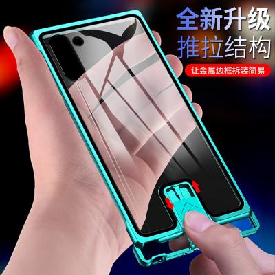 China Fashionable Metal Flip Frame For Samsung Note 10 Case Aluminum Bumper Tempered Glass Cover On Samsung Note 10 Pro Case for sale