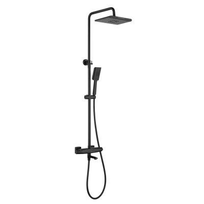 China With Slide Bar Good Quality Square Brass Thermostatic Shower Column With Shower Head And Rainfall Hand Shower For Bathroom for sale