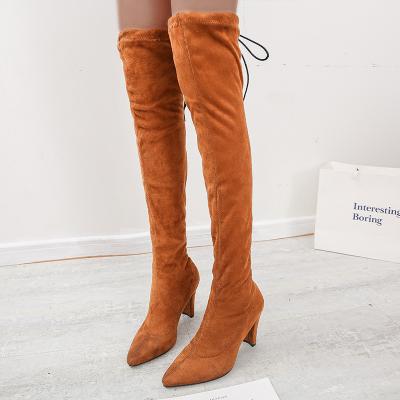 China New Design European American Outdoor Popular Ladies Waterproof Thigh Heels High Knee Boots for sale