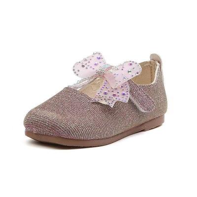 China Round children's spring shoes and autumn new children's princess shoes bow elegant crystal girl shoes for sale