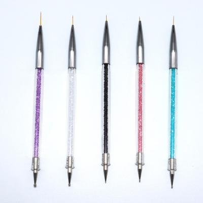 China High Quality Double Heads Rhinestone Nail Art Liner Painting Magnetic Barring Acrylic Nail Art Brushes Double Ended Brush Nail Dotting Tool for sale