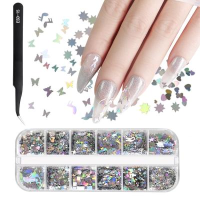 China Wholesale DIY Nail Art Reflective Iridescent Glitter Glitter Shape Art Slice Mix Bulky Powder For Nails Reflection Loose Stickers Bulk Sets for sale