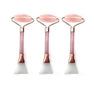 China Facial Massager 2 in 1 Natural Jade Roller Brush Jade Tools Stone Crystal Mask Multifunctional Facial Care Massager for sale