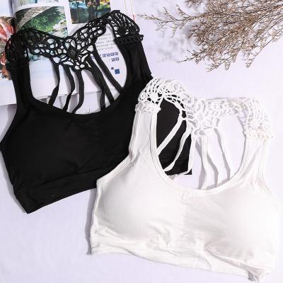 China Sustainable New Modal Summer Embroidered Flowers Breathable Back Strap Vest Sexy Bra Wrap Bra Underwear for sale