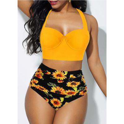 China Women's Breathable Lift Up Padded Bra Bikini Set High Waisted Bathing Suit Swimwear Summer Floral Swimwear Beachwear for sale