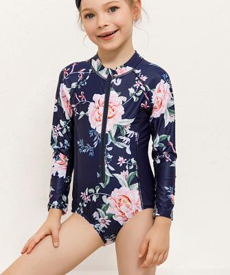 China New Breathable Girls Long Sleeve Rash Guard Child One Piece Swimwear Kids Surfing Wear Schoolgirl Swimsuit Overalls For 2-10 Years Girl for sale