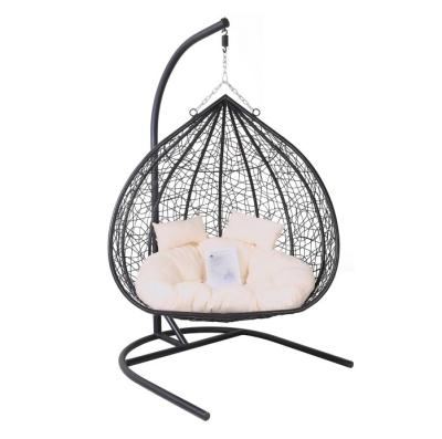 China Contemporary Patio Hanging Pe Mat Double Seat Wicker Egg Swing Chair for sale