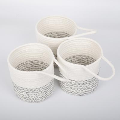 China 2021 Viable Wholesale Handmade Customized Foldable Cotton Rope Basket Fabric Storage Basket Sets for sale