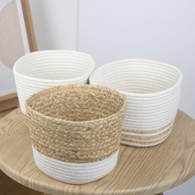 China Sustainable Straw Water Hyacinth Corner Shelf Woven Baby Laundry Nursery Storage Cotton Rope And Basket for sale