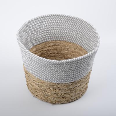 China Sustainable Modern Rope Woven Flower Cotton Plant Basket Water Hyacinth Basket Storage Basket For Indoor Floor Planter for sale