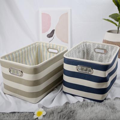 China Factory Wholesale Custom Blue Grain Fabric Storage Box Fashion Home Horizontal Cloth Storage Basket To Tidy/Storage for sale