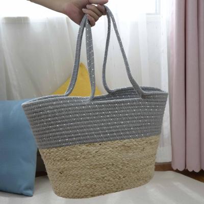 China Large Sustainable Customizable Wholesale Cotton Rope Woven Laundry Hamper With Handles Picnic Sundries Travel Storage And Sorting for sale