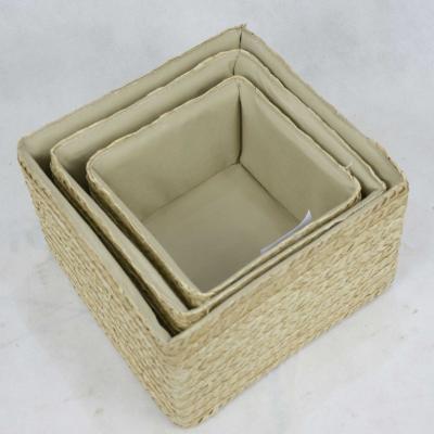 China Viable Rectangular Woven Straw Woven Rope Woven Storage Basket Sundries Storage Basket Straw Storage Basket Set Of 3 for sale