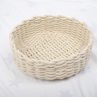 China Universal Home Breathable Cotton Around Cat Bed Basket Nest Rope Woven Pet Sleep Bed Warm Bedroom Cotton Striping Mat Pad for sale