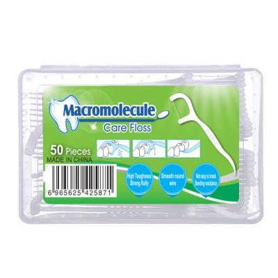 China 400D Macromolecule Polyethylene Fiber 50 Pcs Box Packing OEM Disposable Natural Wholesale Cheap Bulk Dental Floss Eco Friendly Dental Floss for sale