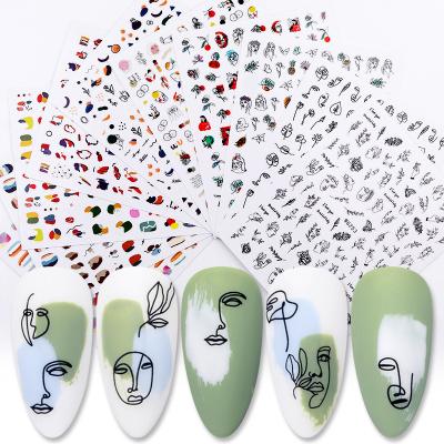 China Special Design 1PC 3D Nail Sticker Stick Figure Woman Face Pattern Transfer Image Flower Sliders DIY Sticker Art Decoration for sale