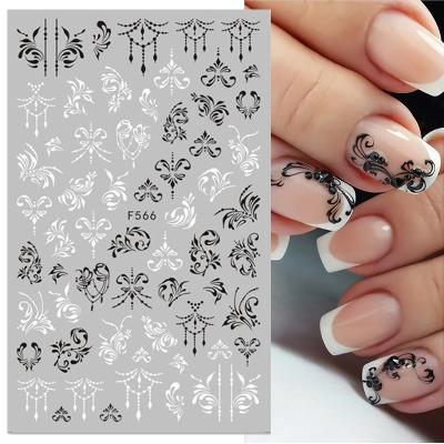 China 3D Nail Stickers 1PC Black White Leaves Flower 3D Nail Stickers Tropical Plants Nail Art Decorations Mandala Leaf Geometry Transfer Decals for sale