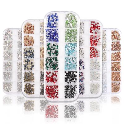 China Diy Phone Case 12 Grid Set Transparent Mixed Size Crystal Flat Bottom Nail Rhinestone 3D Shining Diamond Flash Press On Nails for sale