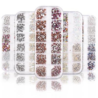 China Diy Phone Case Nail 3D Rhinestone Flat Bottom Size Dazzle Clear Mixed Diamonds Nails Art Decoration In Wheel Press On Nails With Rhinestones for sale