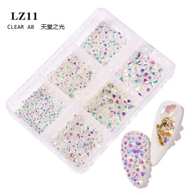 China 1 Box GLASS Crystal Nail Art Rhinestone Gold Clear Silver All Mixed Color Flat Bottom Shape DIY Nail Art 3D Decoration In 6cell Jar for sale