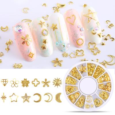 China Manicure Decoration 1 Box Gold Nail Rivets Stud Mixed Nail Art Decorations Manicure Jewelry Accessories Metal Shell Geometry Moon Star DIY Tips for sale