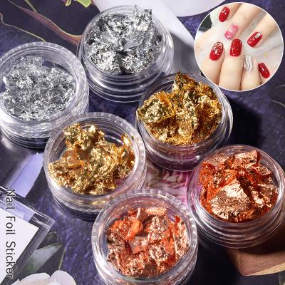 China Easy Apply Handmade Glue Polish Nail Paper DIY Decorative Gold Foil Stickers Art Jewelry Gold And Silver Tin Foil Fragments Shell Nail for sale