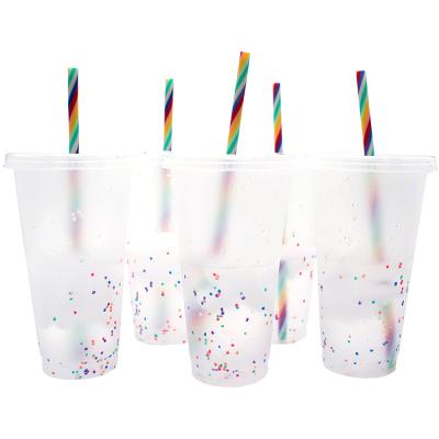 China 710ml 24oz BPA Viable FREE Confetti Plastic Color Changing Cup Tumbler For Cold Drink for sale