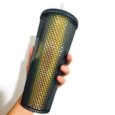 China 2020 Fall Black Iridescent Studded Tumbler Starbuckstyle LIMITED EDITION & Gold Iridescent Studded Tumbler With Lid And Straw 24 oz for sale