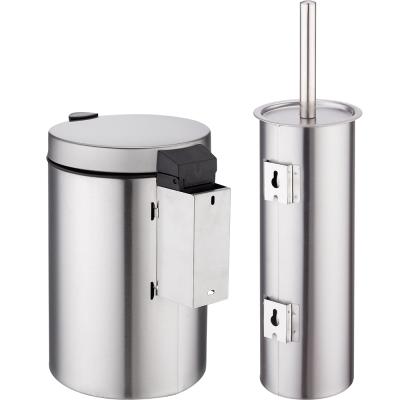 China Sustainable Bathroom Stainless Steel Pedal Trash Can With Toilet Brusher Holder Waste Bin Set (AWS115 for sale