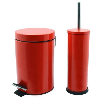 China New Viable Color Pedal Trash Can With Toilet Brusher Holder Waste Bin Pedal Trash Can Set for sale